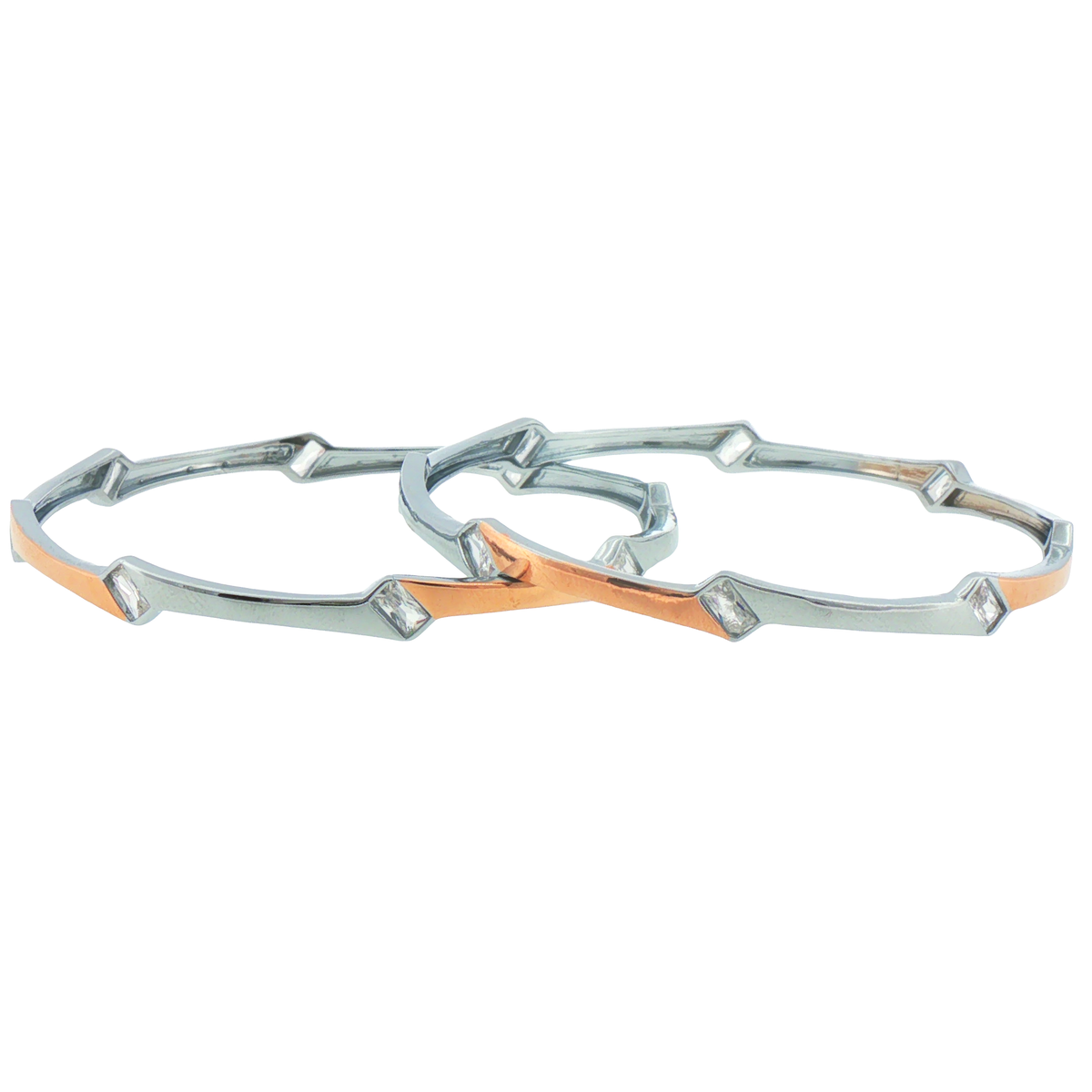 Silver Geometric Two-Tone Bangles (Set of 2)
