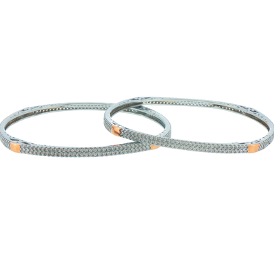 Silver Bangles with Rose Gold Plated Accents (Set of 2)