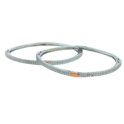 Silver Bangles with Rose Gold Plated Accents (Set of 2)