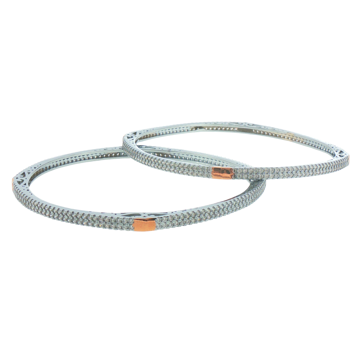 Silver Bangles with Rose Gold Plated Accents (Set of 2)
