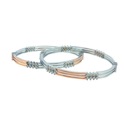 Silver Multi-Row Stone Station Bangles (Set of 2)