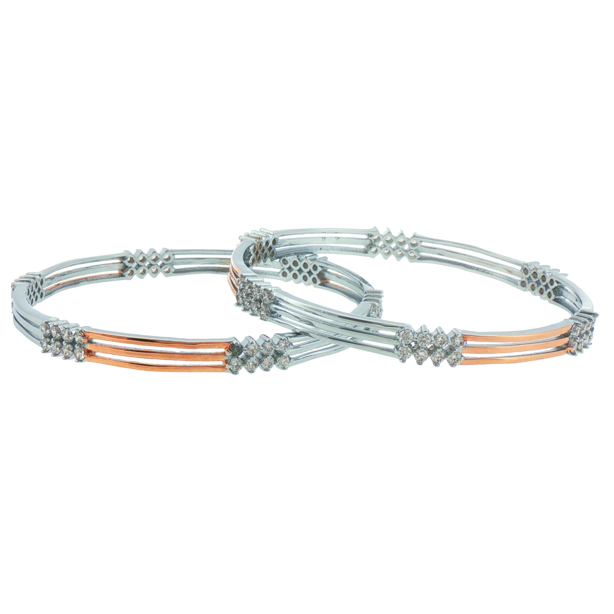 Silver Multi-Row Stone Station Bangles (Set of 2)