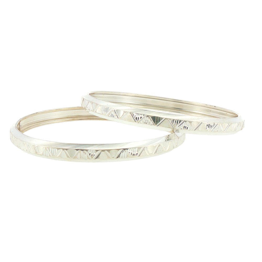 Silver Geometric Etched Bangles (Set of 2)