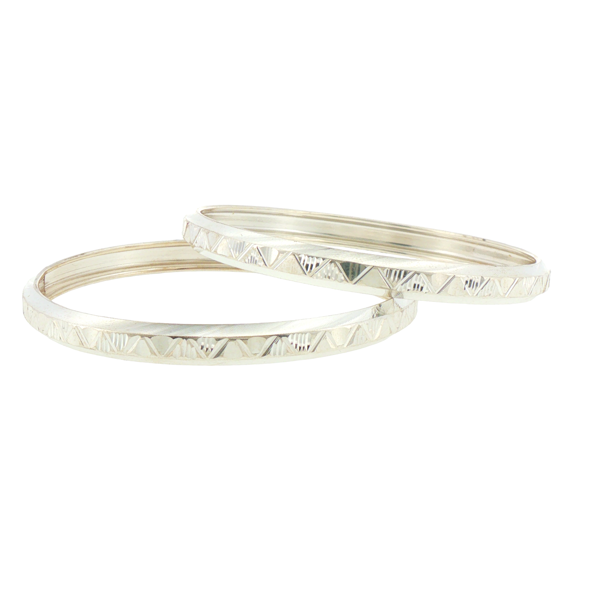 Silver Geometric Etched Bangles (Set of 2)