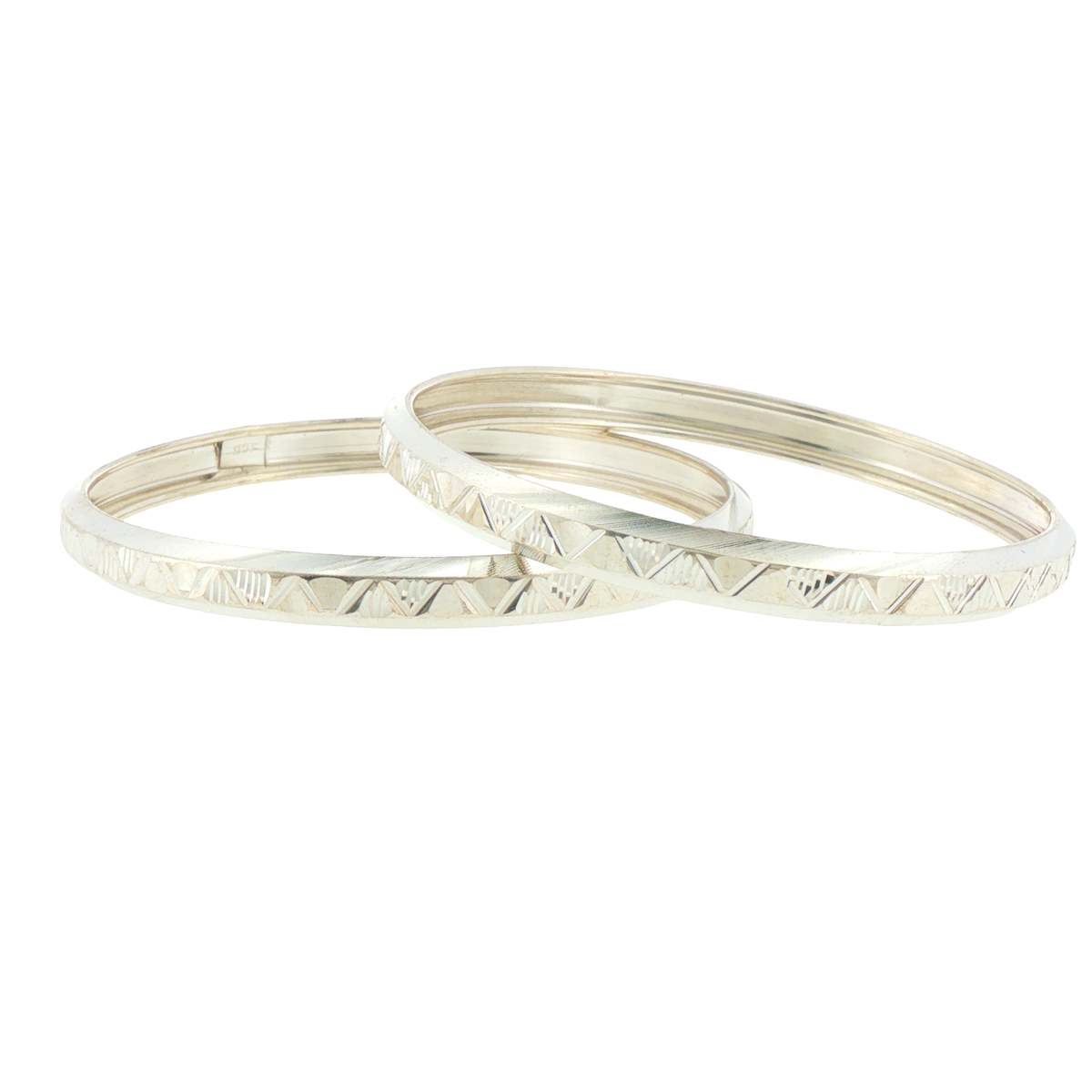 Silver Geometric Etched Bangles (Set of 2)