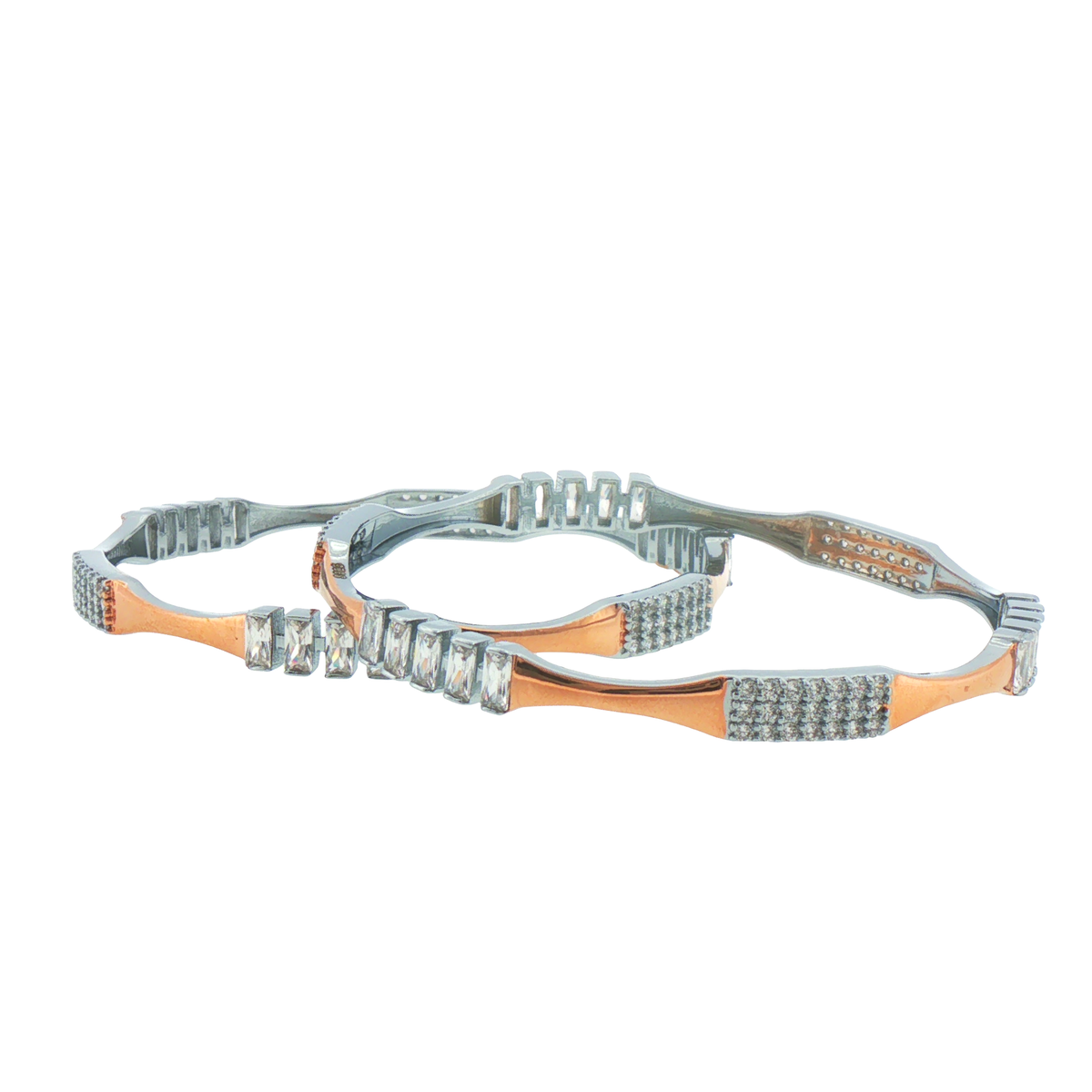Silver Mixed-Cut Stone and Two-Tone Bangles (Set of 2)