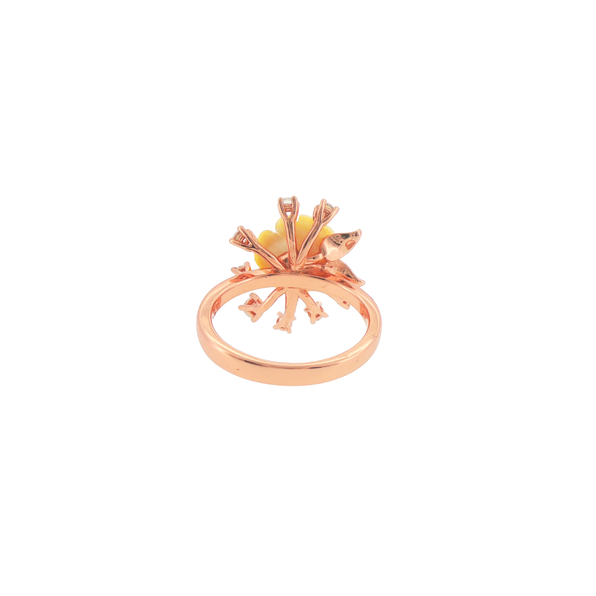 Silver Rose Gold Plated Carved Quartz Flower Cocktail Ring