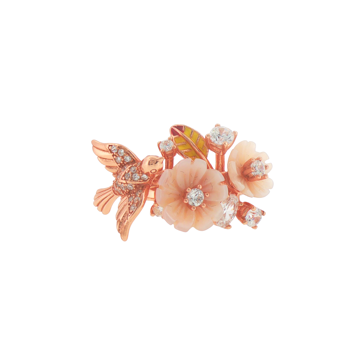 Silver Floral Bird Cocktail Rose Gold Plated Ring