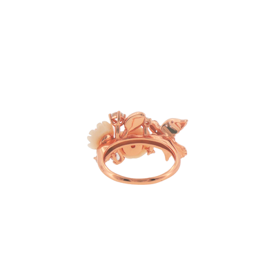 Silver Floral Bird Cocktail Rose Gold Plated Ring