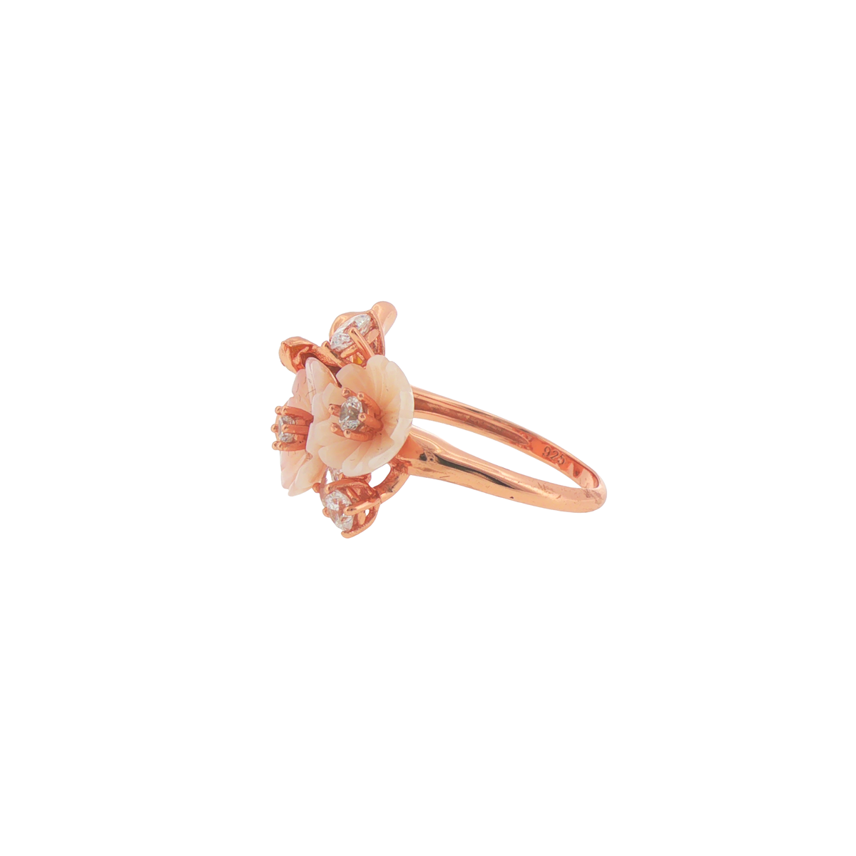 Silver Floral Bird Cocktail Rose Gold Plated Ring