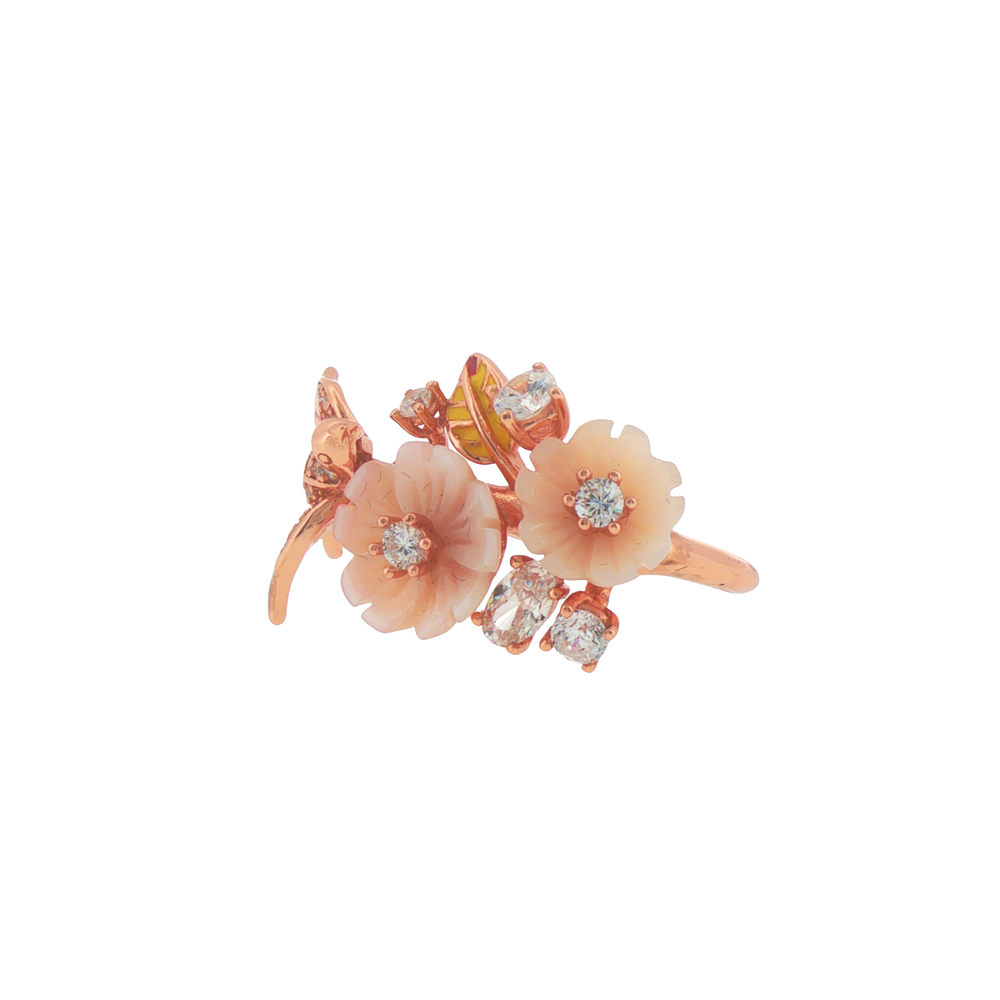 Silver Floral Bird Cocktail Rose Gold Plated Ring