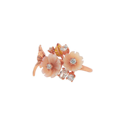 Silver Floral Bird Cocktail Rose Gold Plated Ring