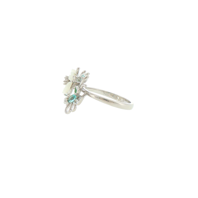 Silver Carved Pearl Floral Cocktail Ring