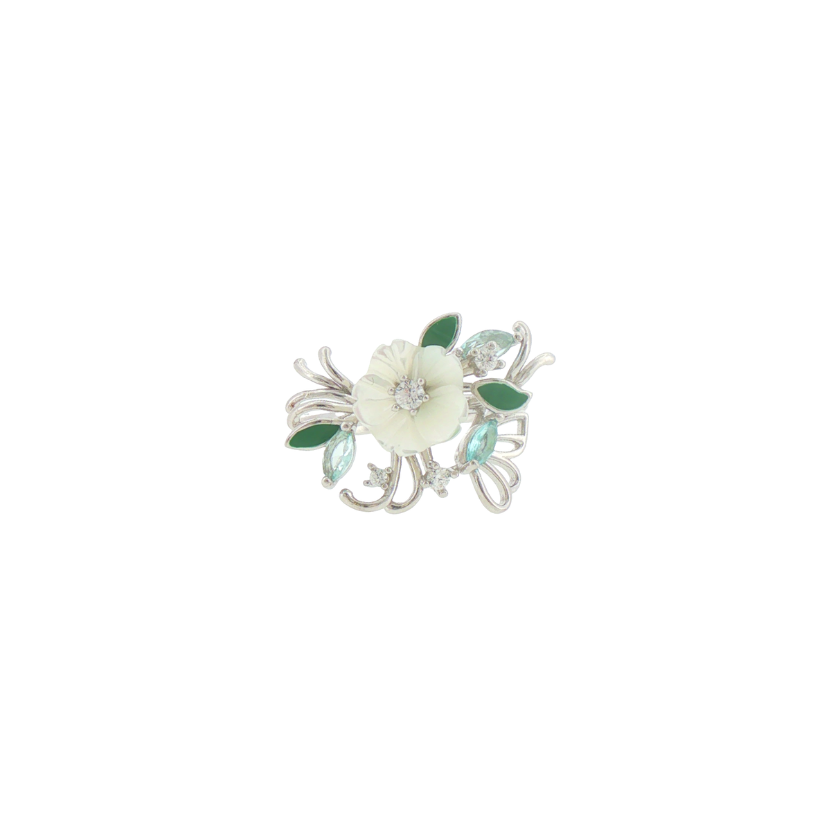 Silver Carved Pearl Floral Cocktail Ring