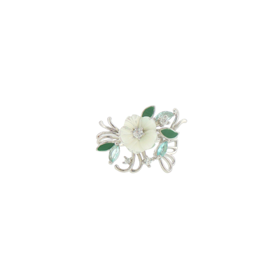 Silver Carved Pearl Floral Cocktail Ring