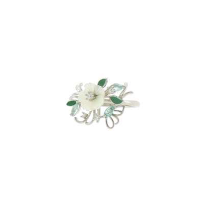 Silver Carved Pearl Floral Cocktail Ring