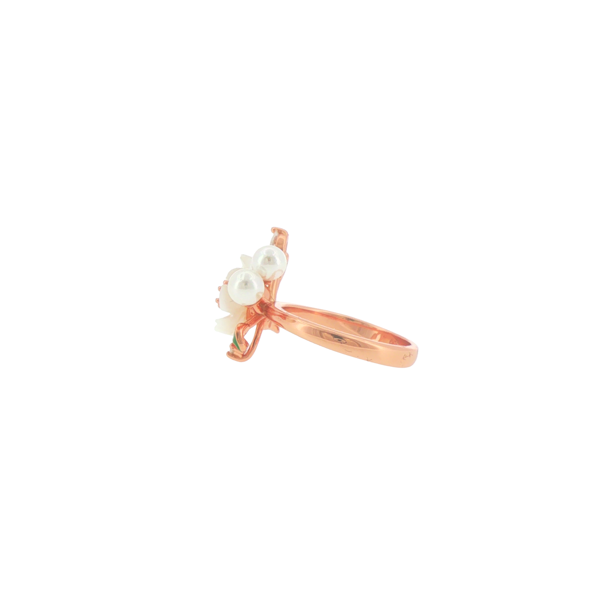 Silver Floral Pearl Cocktail Rose Gold Plated Ring