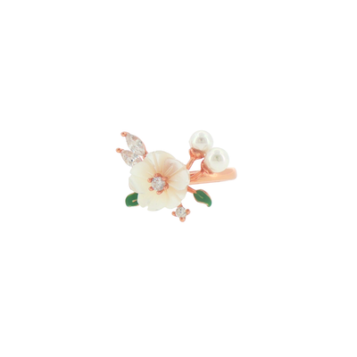 Silver Floral Pearl Cocktail Rose Gold Plated Ring