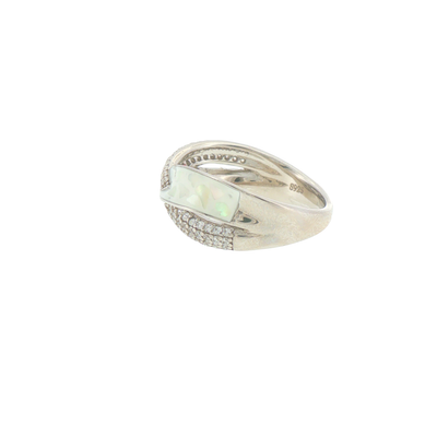 Silver Opal Inlay Criss-Cross Cocktail Ring