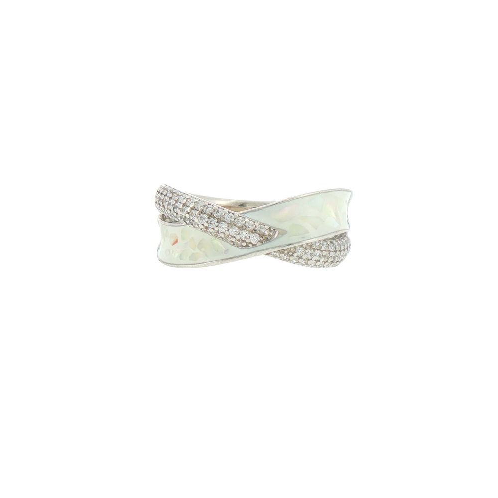 Silver Opal Inlay Criss-Cross Cocktail Ring