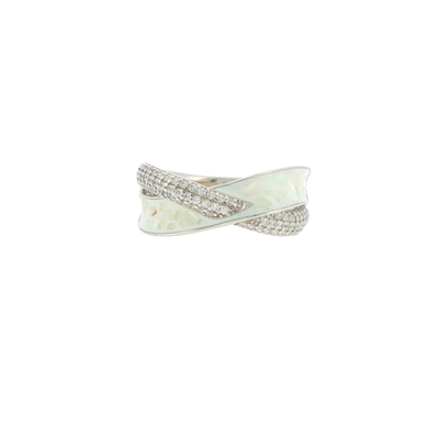 Silver Opal Inlay Criss-Cross Cocktail Ring