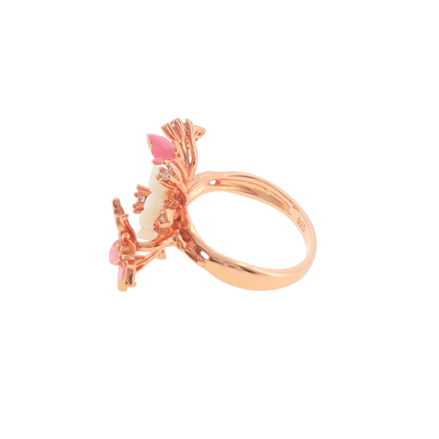 Silver Floral and Butterfly Cocktail Rose Gold Plated Ring