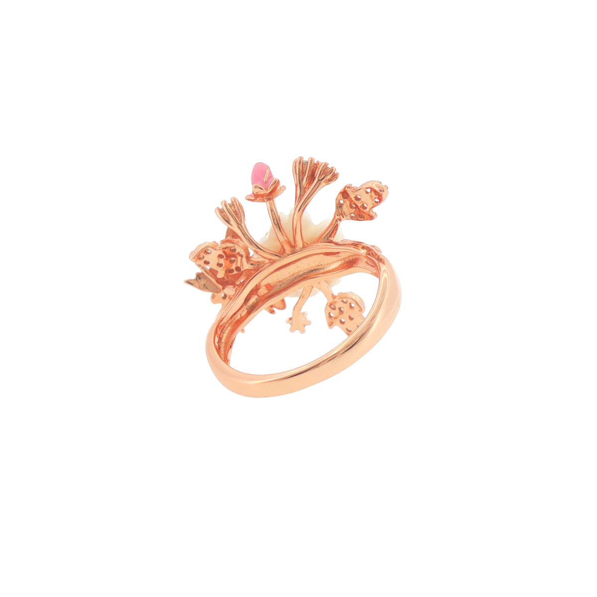 Silver Floral and Butterfly Cocktail Rose Gold Plated Ring
