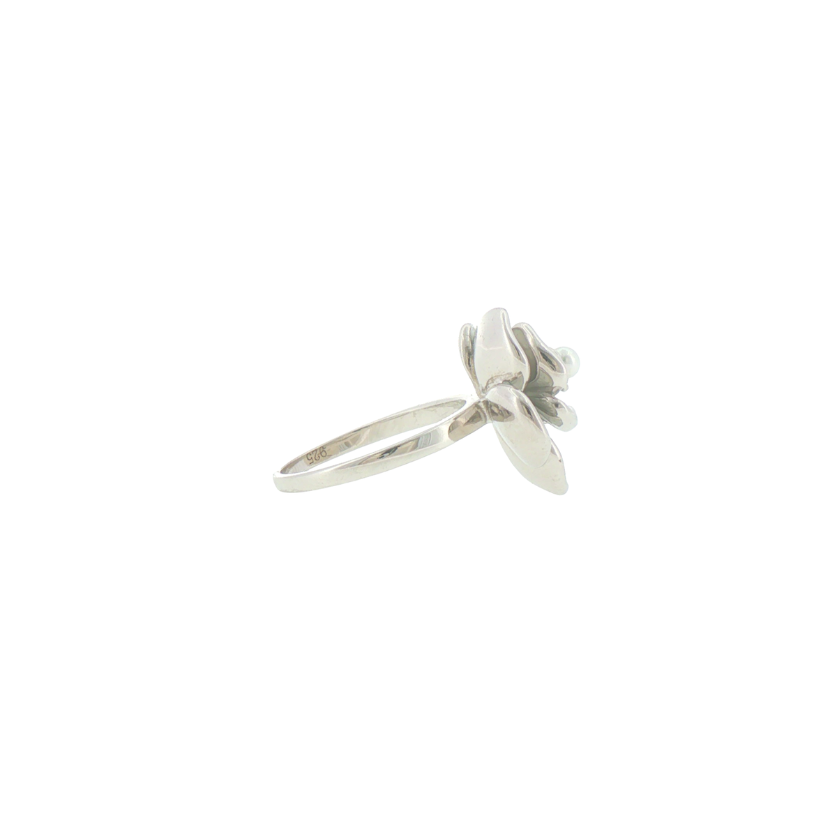 Silver Floral Pearl Cocktail Ring