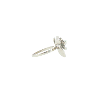 Silver Floral Pearl Cocktail Ring