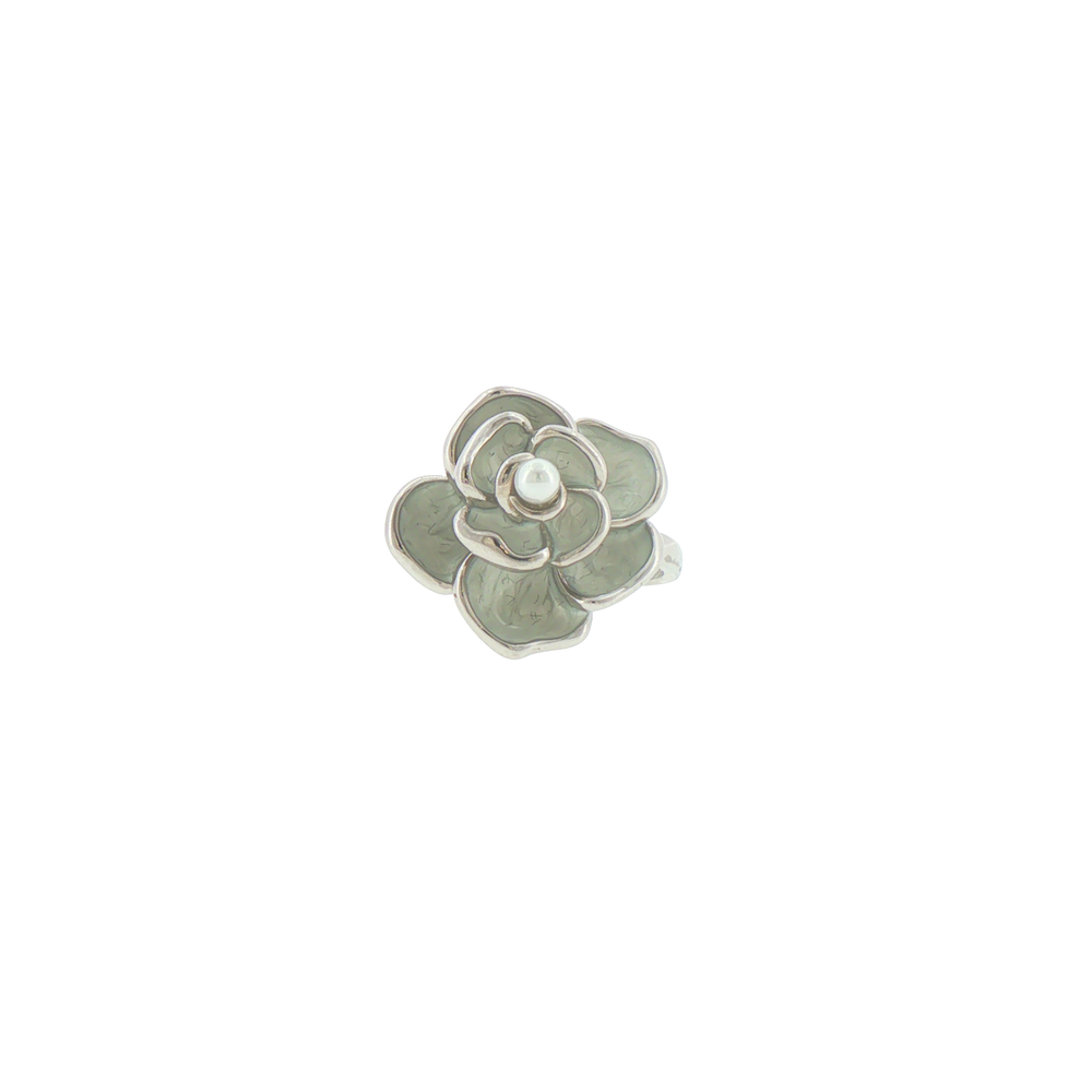 Silver Floral Pearl Cocktail Ring