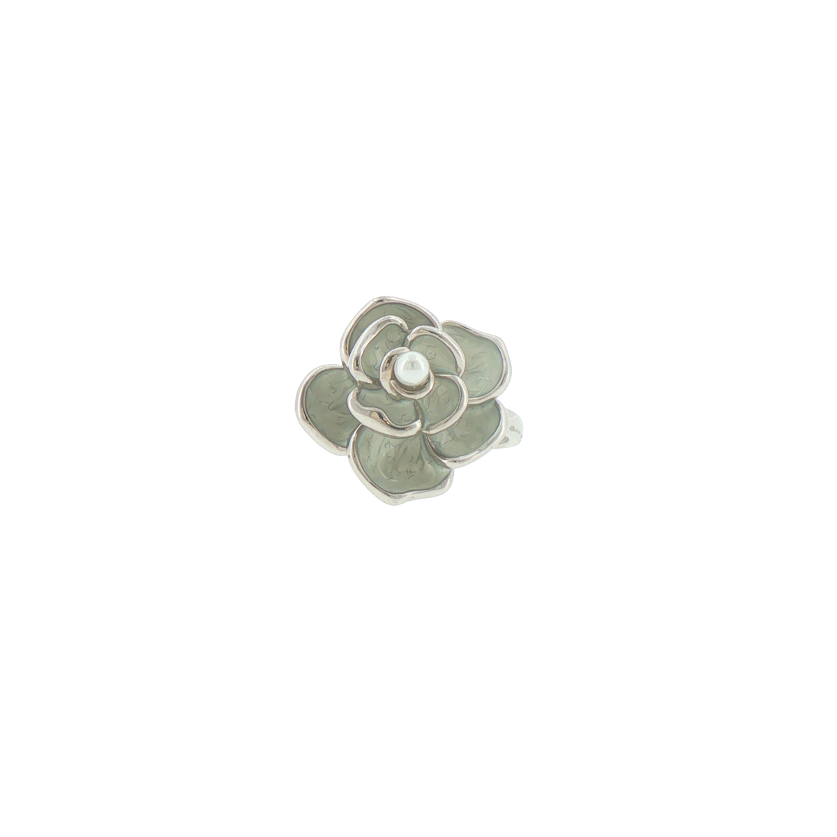 Silver Floral Pearl Cocktail Ring