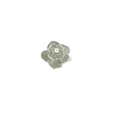 Silver Floral Pearl Cocktail Ring