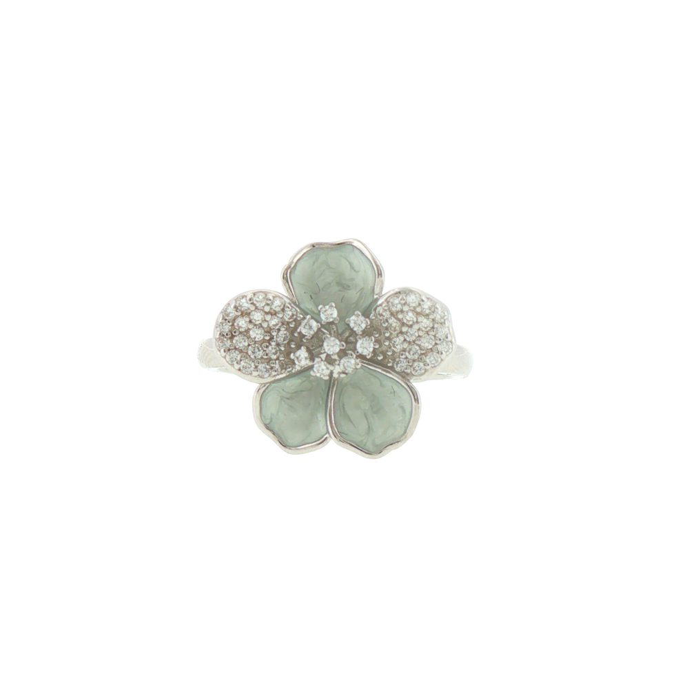 Silver Floral Jade Cocktail Ring