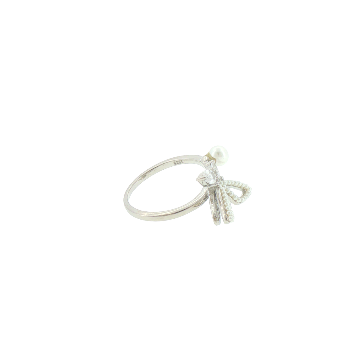 Silver Pearl Butterfly Cocktail Ring