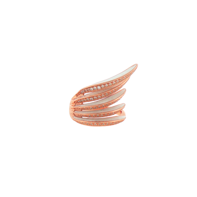 Silver Stone Wing Motif Cocktail Rose Gold Plated Ring