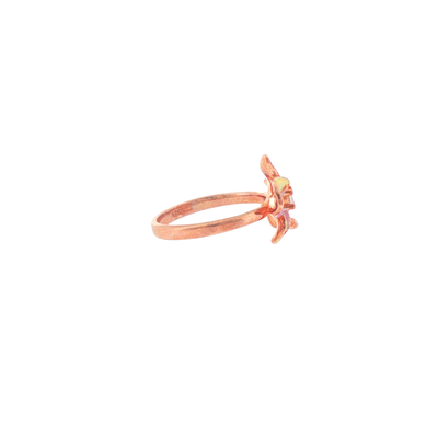 Silver Enamel Floral Cocktail Rose Gold Plated Ring