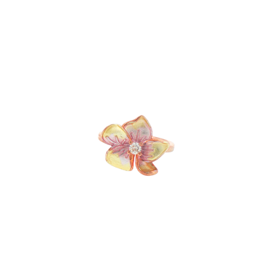 Silver Enamel Floral Cocktail Rose Gold Plated Ring