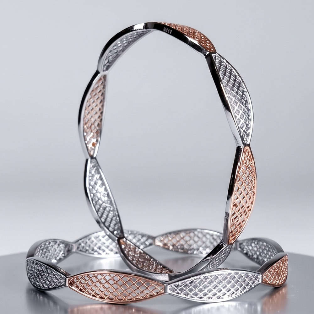 Silver Textured Scalloped Bangle (Set of 2)