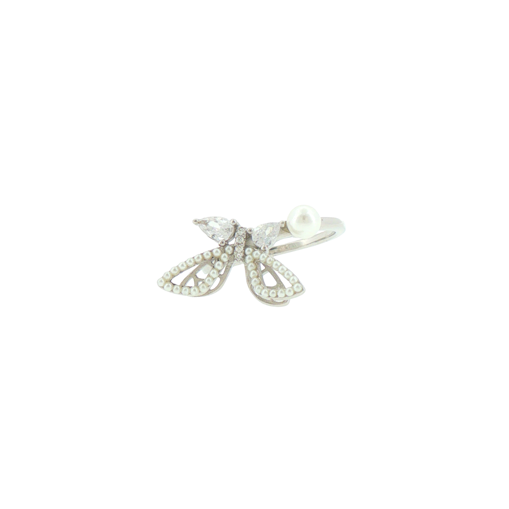 Silver Pearl Butterfly Cocktail Ring