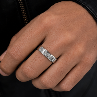 Silver Stone Geometric Band Ring