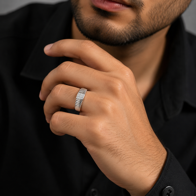 Silver Ribbed Stone Cluster Signet Ring