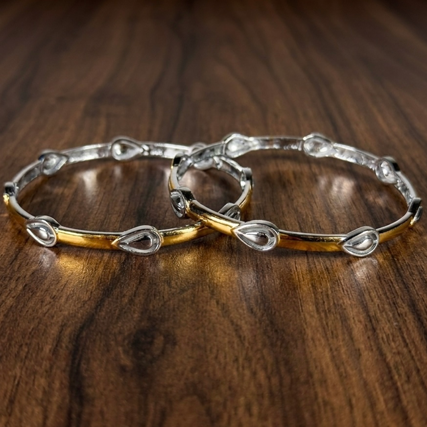 Silver Two-Tone Teardrop Accent Bangle (Set of 2)