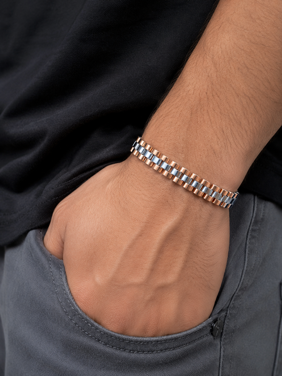 Two-Tone Rose Gold Link Chain Bracelet