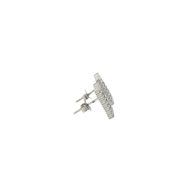 Silver Geometric Baguette and Round Stud Earrings
