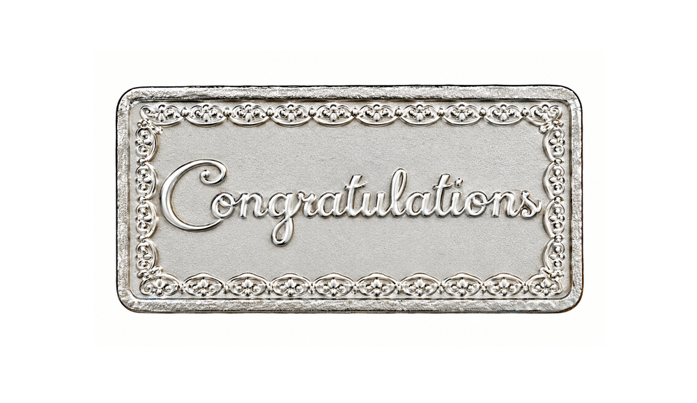 Silver Congratulations Rectangular Coin with Decorative Border - 10 g