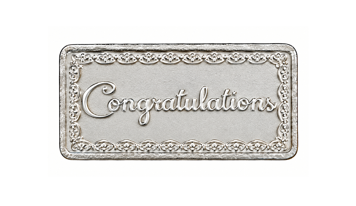 Silver Congratulations Rectangular Coin with Decorative Border - 10 g