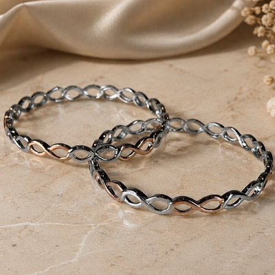 Silver Two-Tone Infinity Link Bangle (Set of 2)
