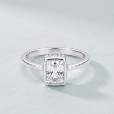 Silver Rectangular Cut Solitaire Ring
