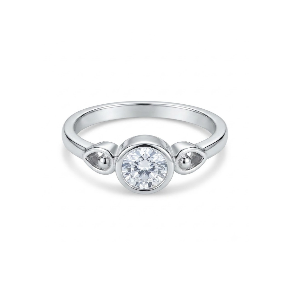 Silver Solitaire Ring with Teardrop Shoulders