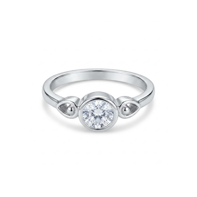 Silver Solitaire Ring with Teardrop Shoulders